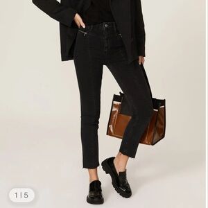 PAIGE Sarah Slim Women's Black Skinny Jeans Moto Motorcycle with Zippers - 27